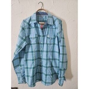 Cinch Womans Pearl Snap Button Down Size Large Blue Green NWT